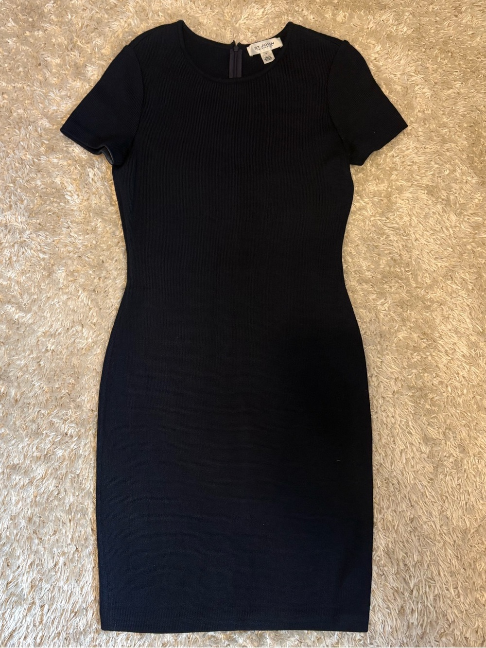 St. John Navy Blue Short-Sleeve Knit Sheath Dress